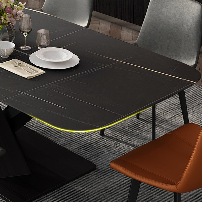Contemporary Dining Set 1/4/5/7 Pcs Black Sintered Stone Dining Table and Armless Chairs