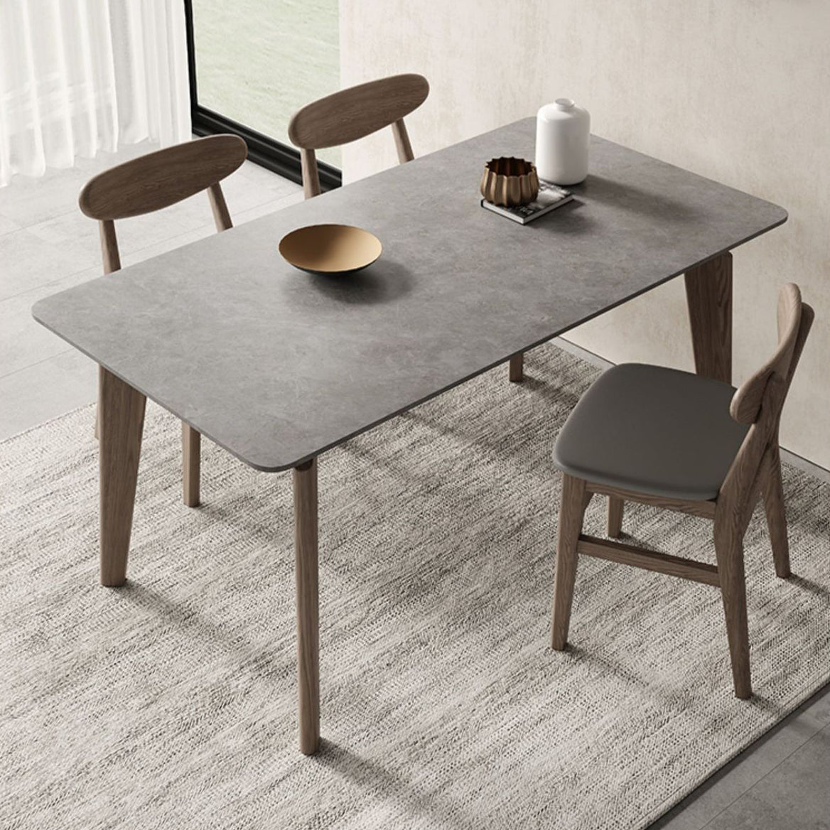 Tavolo da pranzo in pietra grigio moderno con sedie in legno 1/2/4/5/6 pezzi set da pranzo
