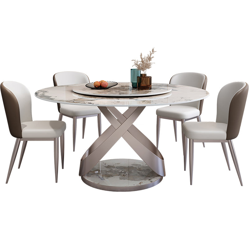 Sintered Stone Dining Table Set 1/4/5/7 Pcs Round Dining Table and Upholstered Chairs 5 Pieces: Table, 4 Chairs Clearhalo 'Dining Room Sets' 'Dining Tables & Seating' 'dining_room_set' 'furn' 'furn_dining_room_set' 'Furniture' 'Kitchen & Dining Furniture' 6288101
