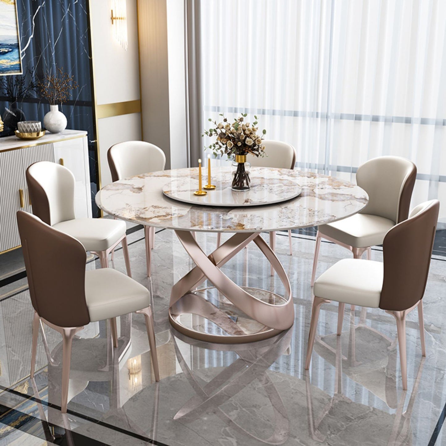 Sintered Stone Dining Table Set 1/4/5/7 Pcs Round Dining Table and Upholstered Chairs Clearhalo 'Dining Room Sets' 'Dining Tables & Seating' 'dining_room_set' 'furn' 'furn_dining_room_set' 'Furniture' 'Kitchen & Dining Furniture' 6288102