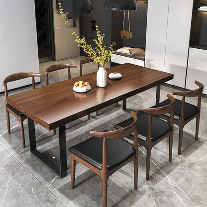 Dark Brown Solid Wood Top Dining Table Set 1/2/3/5/7 Pieces Industrial Dinette Set 7 Pieces: Table, 6 Chairs Clearhalo 'Dining Room Sets' 'Dining Tables & Seating' 'dining_room_set' 'furn' 'furn_dining_room_set' 'Furniture' 'Kitchen & Dining Furniture' 6288154