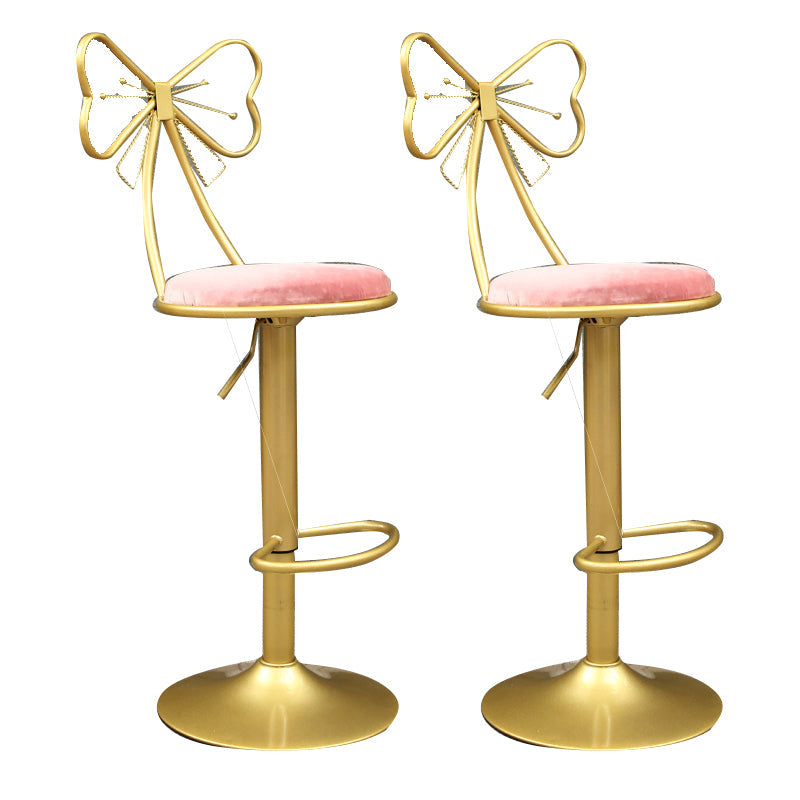 Glam Style Armless Counter Stool Upholstered Adjustable Height Bar Stool Pearl Pink 2 Piece Set Clearhalo 'Bar Furniture' 'Bar Stools' 'bar_stools' 'furn' 'furn_bar_stools' 'Furniture' 'Kitchen & Dining Furniture' 6288631