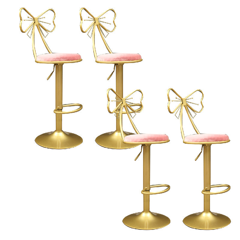 Glam Style Armless Counter Stool Upholstered Adjustable Height Bar Stool Pink 4 Piece Set Clearhalo 'Bar Furniture' 'Bar Stools' 'bar_stools' 'furn' 'furn_bar_stools' 'Furniture' 'Kitchen & Dining Furniture' 6288632