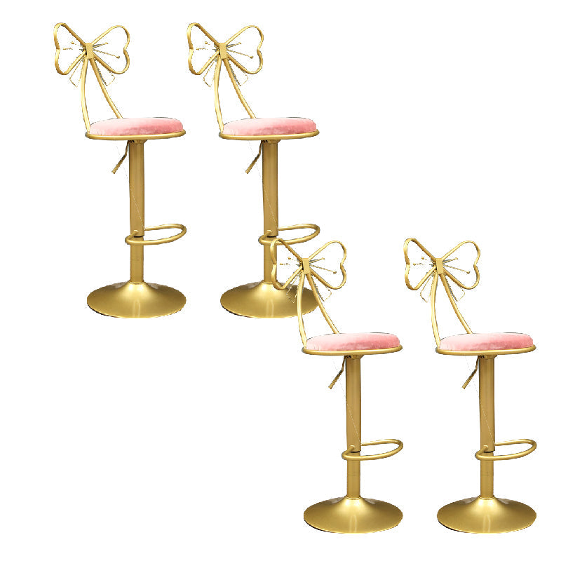 Glam Style Armless Counter Stool Upholstered Adjustable Height Bar Stool Pearl Pink 4 Piece Set Clearhalo 'Bar Furniture' 'Bar Stools' 'bar_stools' 'furn' 'furn_bar_stools' 'Furniture' 'Kitchen & Dining Furniture' 6288638