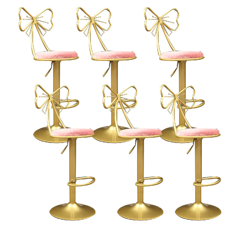 Glam Style Armless Counter Stool Upholstered Adjustable Height Bar Stool Pink 6 Piece Set Clearhalo 'Bar Furniture' 'Bar Stools' 'bar_stools' 'furn' 'furn_bar_stools' 'Furniture' 'Kitchen & Dining Furniture' 6288642