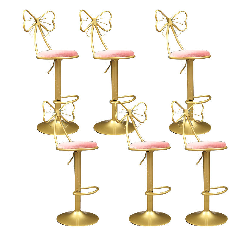 Glam Style Armless Counter Stool Upholstered Adjustable Height Bar Stool Pearl Pink 6 Piece Set Clearhalo 'Bar Furniture' 'Bar Stools' 'bar_stools' 'furn' 'furn_bar_stools' 'Furniture' 'Kitchen & Dining Furniture' 6288645