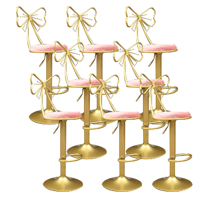 Glam Style Armless Counter Stool Upholstered Adjustable Height Bar Stool Pearl Pink 8 Piece Set Clearhalo 'Bar Furniture' 'Bar Stools' 'bar_stools' 'furn' 'furn_bar_stools' 'Furniture' 'Kitchen & Dining Furniture' 6288651