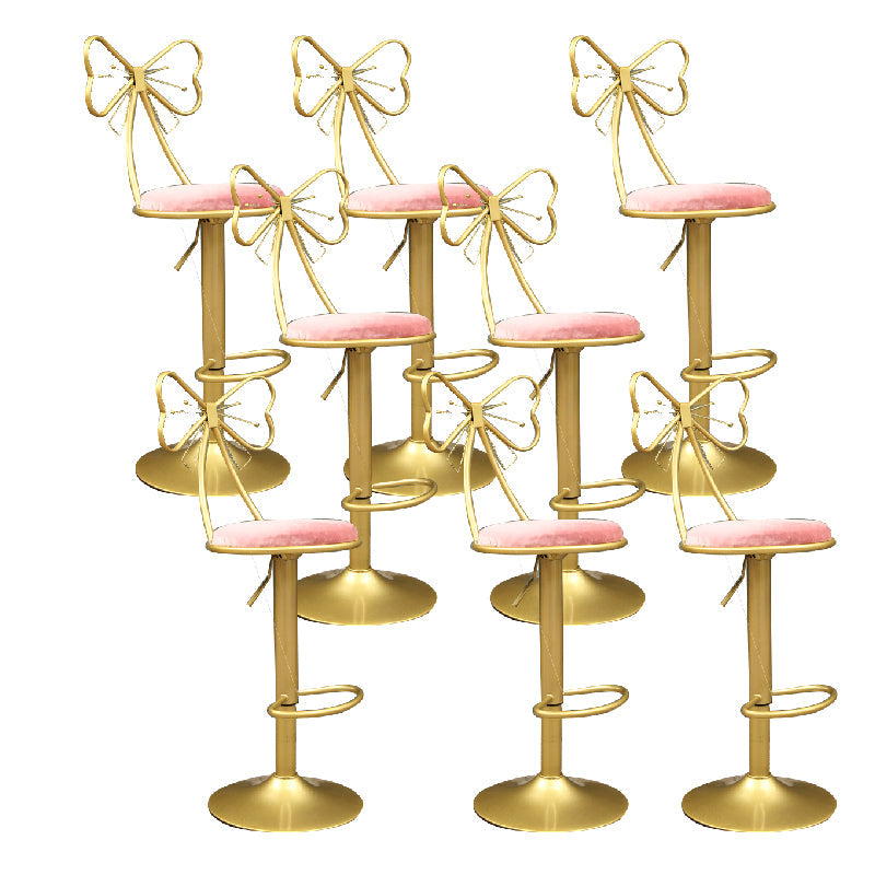 Glam Style Armless Counter Stool Upholstered Adjustable Height Bar Stool Pink 8 Piece Set Clearhalo 'Bar Furniture' 'Bar Stools' 'bar_stools' 'furn' 'furn_bar_stools' 'Furniture' 'Kitchen & Dining Furniture' 6288654