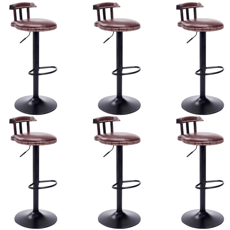 Industrial Backrest Chair with Metal Base Adjustable High Chair for Bistro Bar Brown 6 Piece Set Clearhalo 'Bar Furniture' 'Bar Stools' 'bar_stools' 'furn' 'furn_bar_stools' 'Furniture' 'Kitchen & Dining Furniture' 6289166