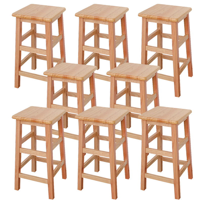Square Backless Solid Wood Bar Chair Industrial Wooden Chair with 4 Legs