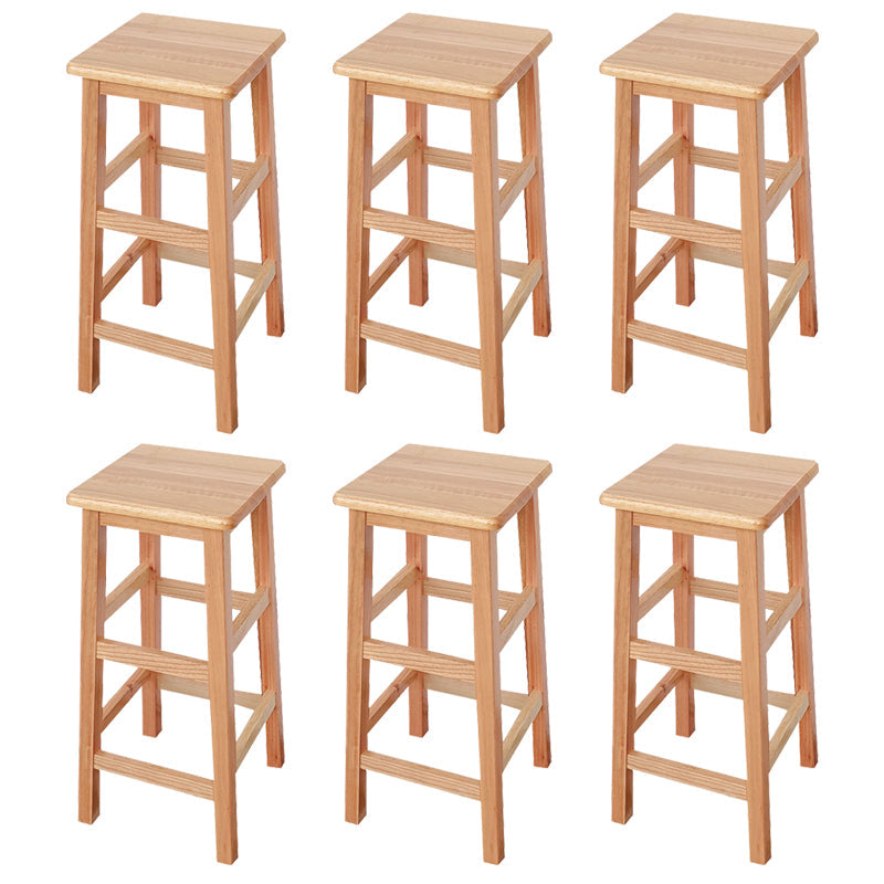 Square Backless Solid Wood Bar Chair Industrial Wooden Chair with 4 Legs