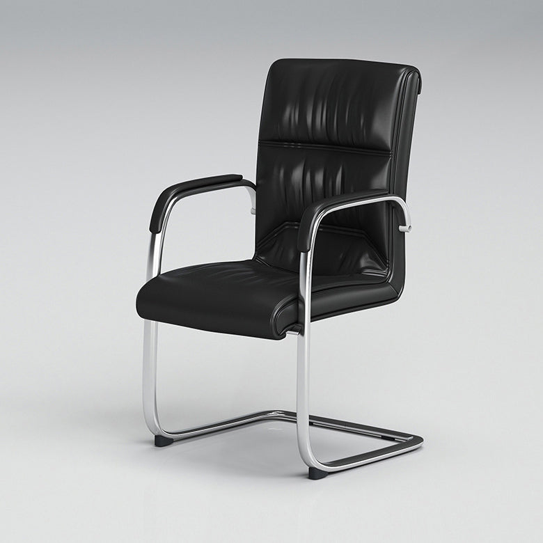 Contemporary Desk Chair Black Leather No Wheels Office Chair 1 Piece Clearhalo 'furn' 'furn_office_chair' 'Furniture' 'Office Chairs' 'Office Furniture' 'office_chair' 6289307