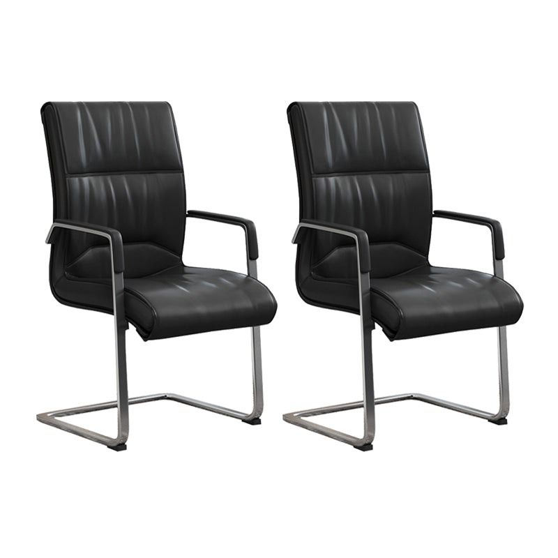 Contemporary Desk Chair Black Leather No Wheels Office Chair 2 Piece Set Clearhalo 'furn' 'furn_office_chair' 'Furniture' 'Office Chairs' 'Office Furniture' 'office_chair' 6289308
