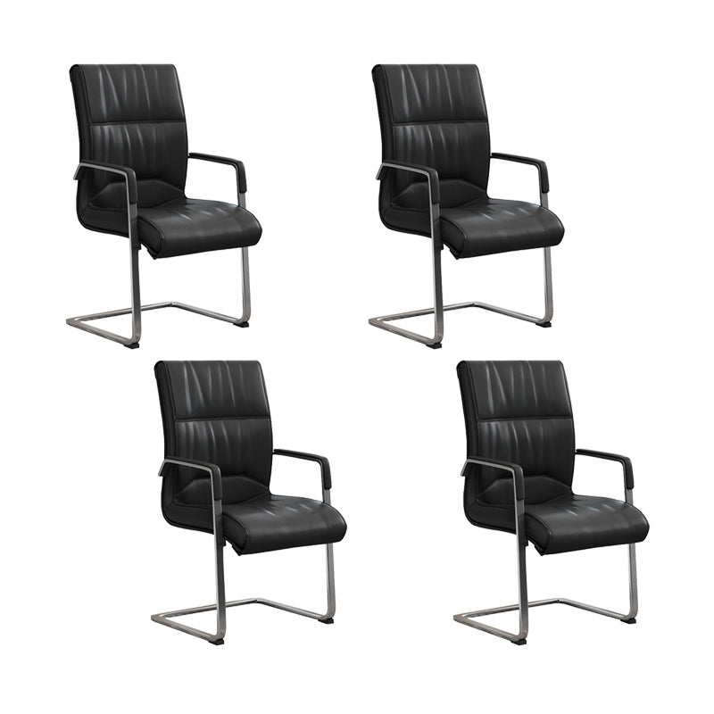Contemporary Desk Chair Black Leather No Wheels Office Chair 4 Piece Set Clearhalo 'furn' 'furn_office_chair' 'Furniture' 'Office Chairs' 'Office Furniture' 'office_chair' 6289309