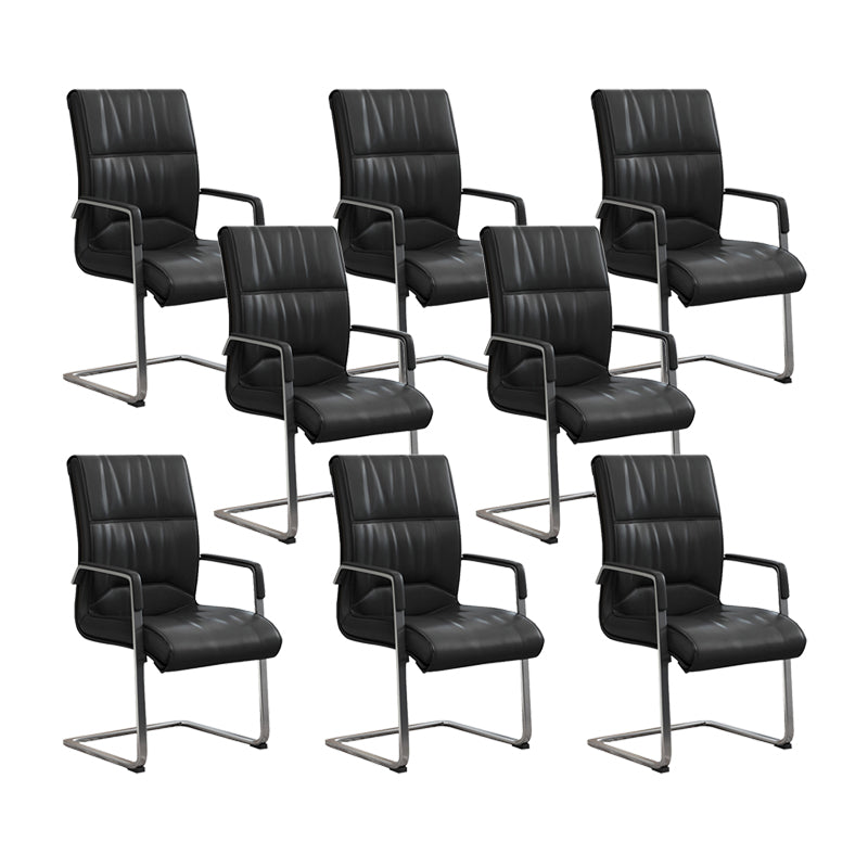 Contemporary Desk Chair Black Leather No Wheels Office Chair 8 Piece Set Clearhalo 'furn' 'furn_office_chair' 'Furniture' 'Office Chairs' 'Office Furniture' 'office_chair' 6289313