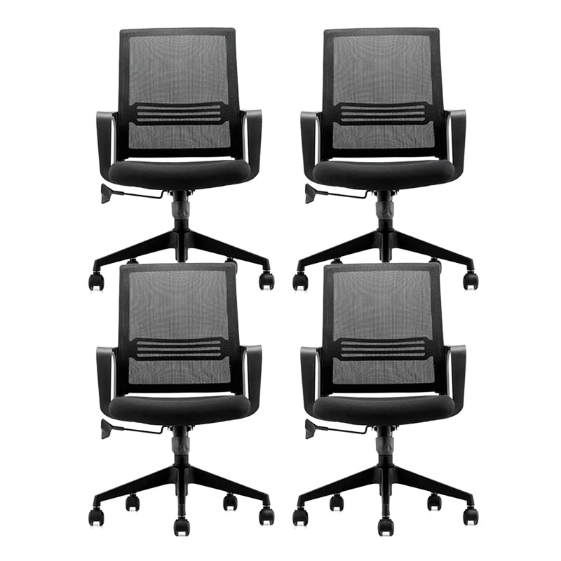 Modern Desk Chair Mesh Ergonomic Computer Chair Mid-Back Chair with Wheels 4 Piece Set Clearhalo 'furn' 'furn_office_chair' 'Furniture' 'Office Chairs' 'Office Furniture' 'office_chair' 6289365