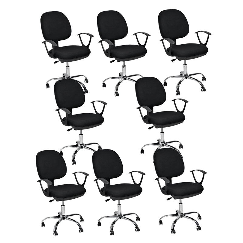 Contemporary Swivel Chair Microfiber Black Task Office Chair 8 Piece Set Clearhalo 'furn' 'furn_office_chair' 'Furniture' 'Office Chairs' 'Office Furniture' 'office_chair' 6289484