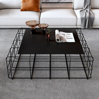 Frame Geometric Coffee Table Mid Century Black Finish Iron Cocktail Table