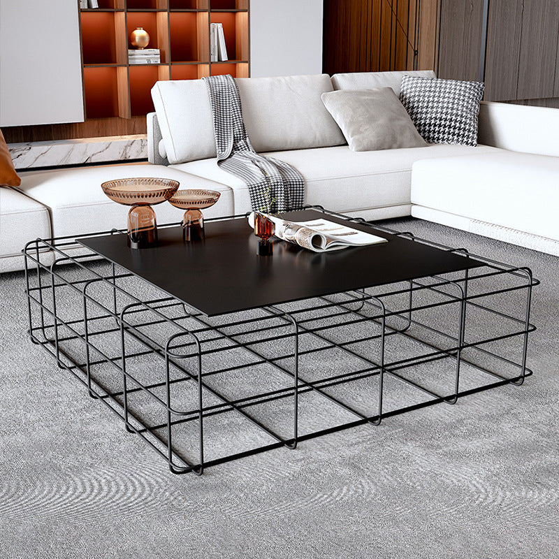 Frame Geometric Coffee Table Mid Century Black Finish Iron Cocktail Table