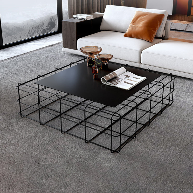 Frame Geometric Coffee Table Mid Century Black Finish Iron Cocktail Table