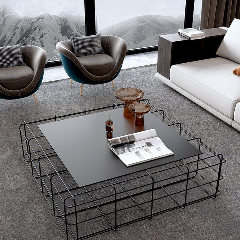 Frame Geometric Coffee Table Mid Century Black Finish Iron Cocktail Table