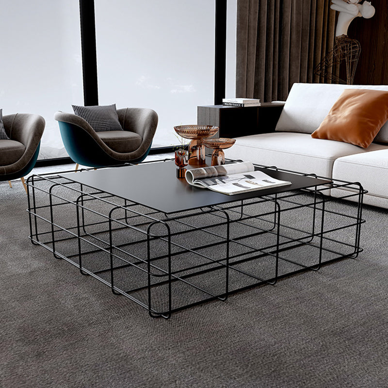 Frame Geometric Coffee Table Mid Century Black Finish Iron Cocktail Table