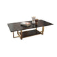 Glam 17.7" H Frame Cocktail Table Rectangular Slate Coffee Table with Floor Shelf