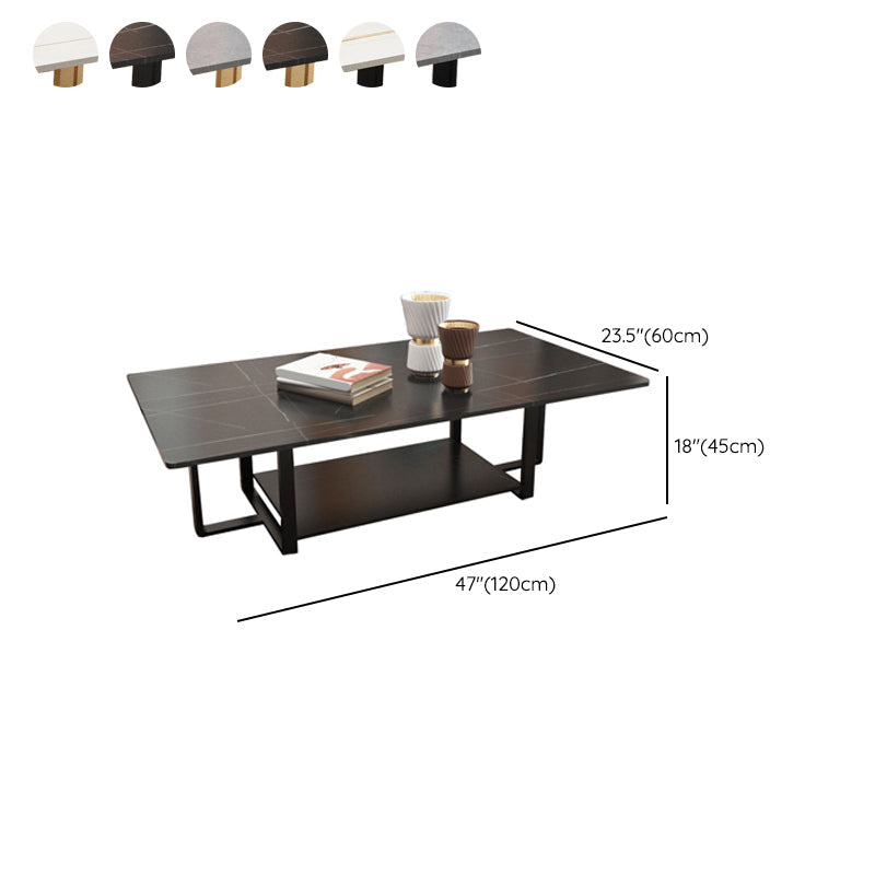 Glam 17.7" H Frame Cocktail Table Rectangular Slate Coffee Table with Floor Shelf