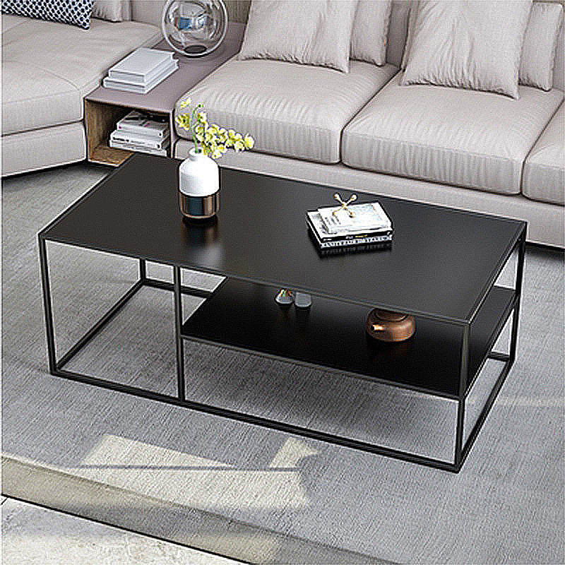 Black Finish Metal Rectangular Coffee Cocktail Table with Storage Shelf 47"L x 20"W x 20"H Clearhalo 'Coffee & Accent Tables' 'Coffee Tables' 'coffee_tables' 'furn' 'furn_coffee_tables' 'Furniture' 'Living Room Furniture' 6289703