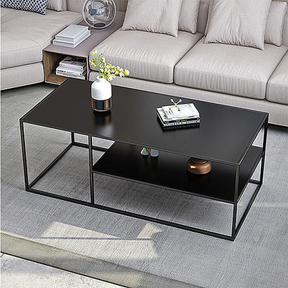 Black Finish Metal Rectangular Coffee Cocktail Table with Storage Shelf 47"L x 20"W x 20"H Clearhalo 'Coffee & Accent Tables' 'Coffee Tables' 'coffee_tables' 'furn' 'furn_coffee_tables' 'Furniture' 'Living Room Furniture' 6289703