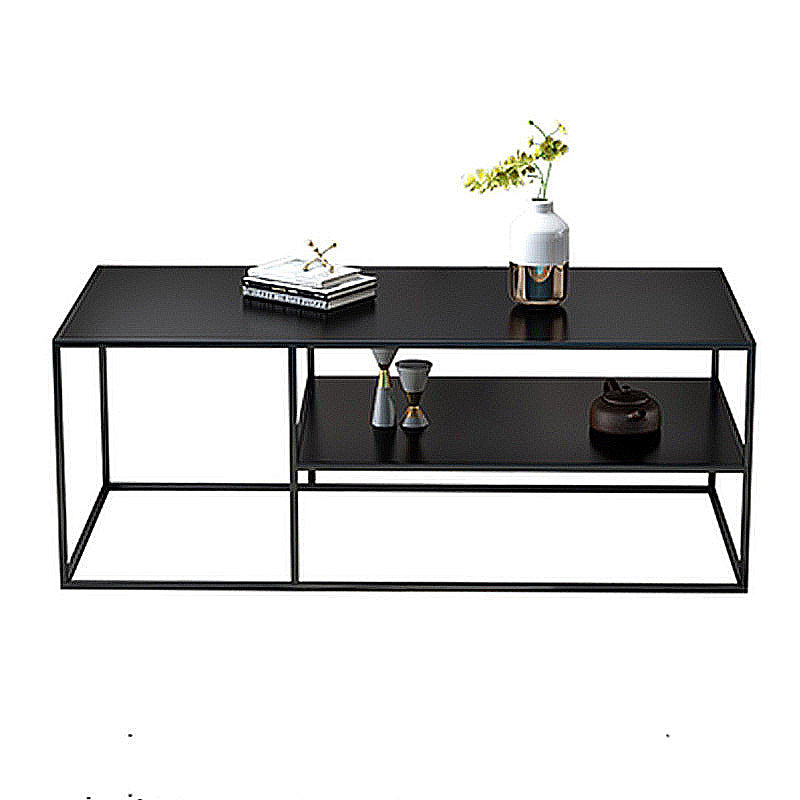Black Finish Metal Rectangular Coffee Cocktail Table with Storage Shelf Clearhalo 'Coffee & Accent Tables' 'Coffee Tables' 'coffee_tables' 'furn' 'furn_coffee_tables' 'Furniture' 'Living Room Furniture' 6289705