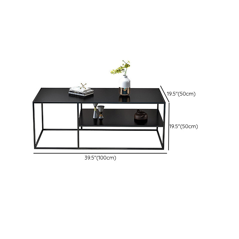 Black Finish Metal Rectangular Coffee Cocktail Table with Storage Shelf Clearhalo 'Coffee & Accent Tables' 'Coffee Tables' 'coffee_tables' 'furn' 'furn_coffee_tables' 'Furniture' 'Living Room Furniture' 6289710