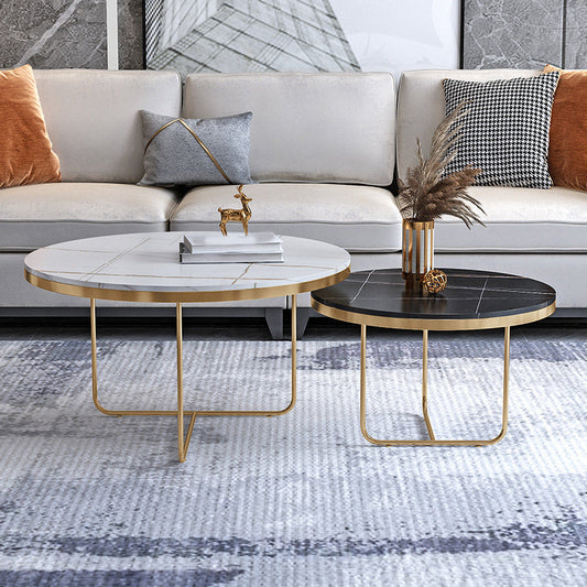 Lussuoso tavolo da cocktail top rotondo in ardesia in bianco e nero