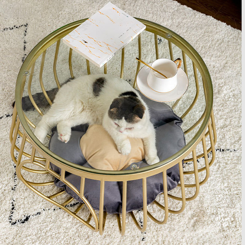 Glam Slate/Glass Top Coffee Table Dia 21.7" Frame Cocktail Table with Storage Clear Clearhalo 'Coffee & Accent Tables' 'Coffee Tables' 'coffee_tables' 'furn' 'furn_coffee_tables' 'Furniture' 'Living Room Furniture' 6289760