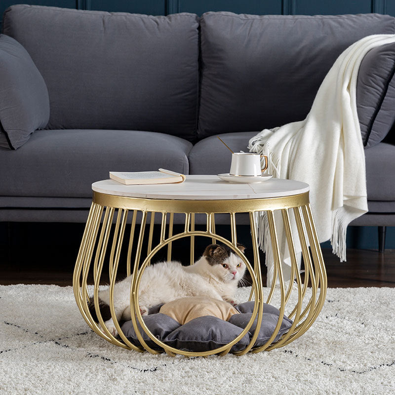 Glam Slate/Glass Top Coffee Table Dia 21.7" Frame Cocktail Table with Storage Clearhalo 'Coffee & Accent Tables' 'Coffee Tables' 'coffee_tables' 'furn' 'furn_coffee_tables' 'Furniture' 'Living Room Furniture' 6289762