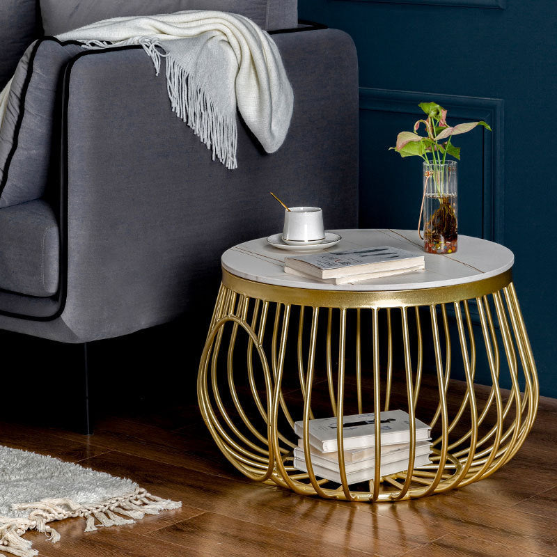 Glam Slate/Glass Top Coffee Table Dia 21.7" Frame Cocktail Table with Storage Clearhalo 'Coffee & Accent Tables' 'Coffee Tables' 'coffee_tables' 'furn' 'furn_coffee_tables' 'Furniture' 'Living Room Furniture' 6289763
