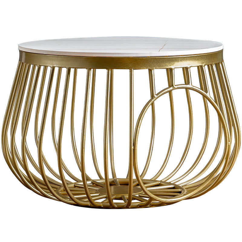 Glam Slate/Glass Top Coffee Table Dia 21.7" Frame Cocktail Table with Storage White Gold Clearhalo 'Coffee & Accent Tables' 'Coffee Tables' 'coffee_tables' 'furn' 'furn_coffee_tables' 'Furniture' 'Living Room Furniture' 6289764