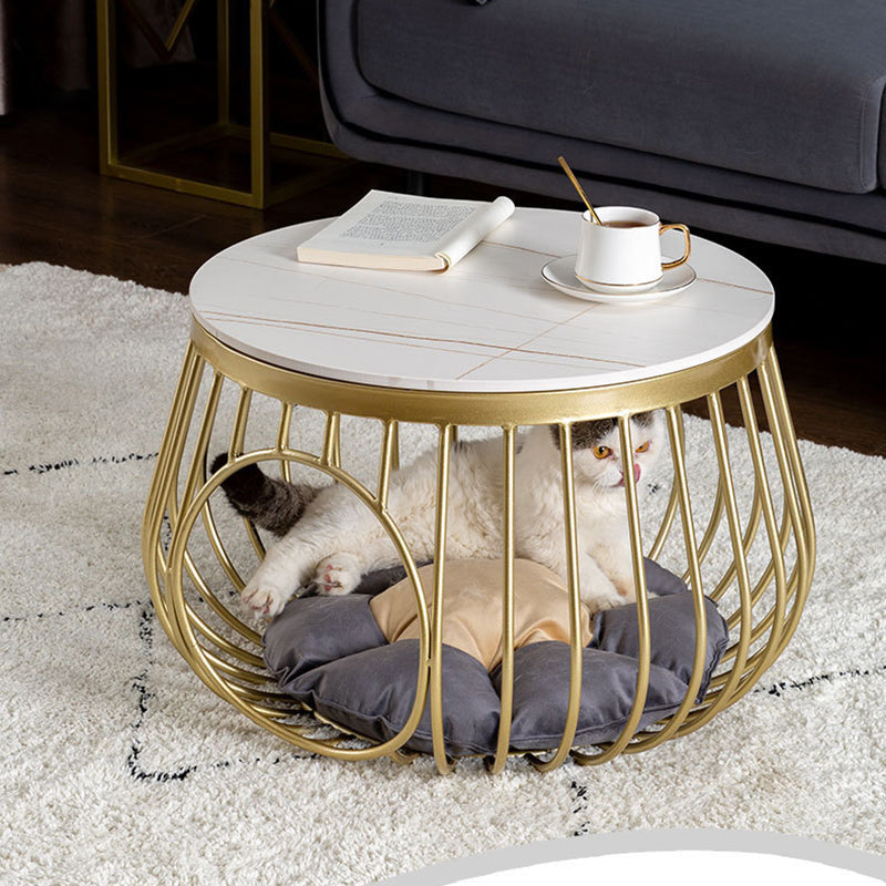 Glam Slate/Glass Top Coffee Table Dia 21.7" Frame Cocktail Table with Storage Clearhalo 'Coffee & Accent Tables' 'Coffee Tables' 'coffee_tables' 'furn' 'furn_coffee_tables' 'Furniture' 'Living Room Furniture' 6289768