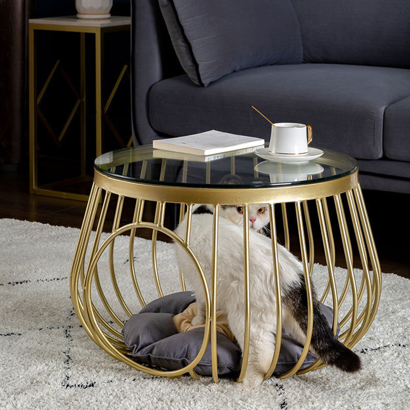 Glam Slate/Glass Top Coffee Table Dia 21.7" Frame Cocktail Table with Storage Clearhalo 'Coffee & Accent Tables' 'Coffee Tables' 'coffee_tables' 'furn' 'furn_coffee_tables' 'Furniture' 'Living Room Furniture' 6289769