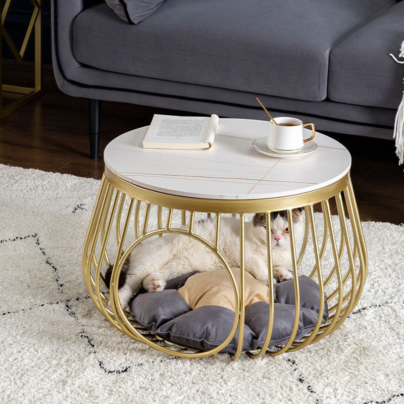 Glam Slate/Glass Top Coffee Table Dia 21.7" Frame Cocktail Table with Storage Clearhalo 'Coffee & Accent Tables' 'Coffee Tables' 'coffee_tables' 'furn' 'furn_coffee_tables' 'Furniture' 'Living Room Furniture' 6289770