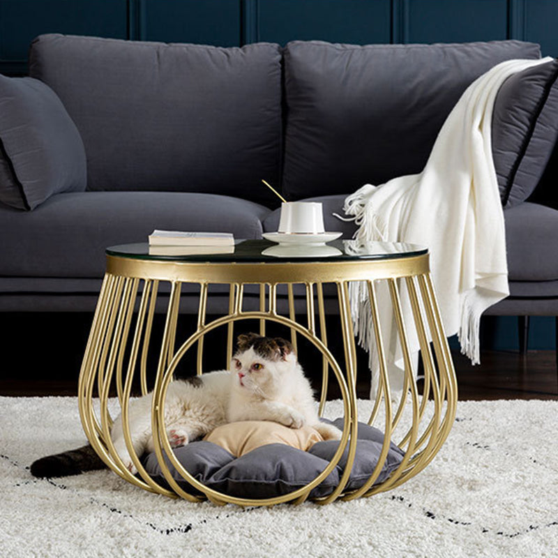 Glam Slate/Glass Top Coffee Table Dia 21.7" Frame Cocktail Table with Storage Clearhalo 'Coffee & Accent Tables' 'Coffee Tables' 'coffee_tables' 'furn' 'furn_coffee_tables' 'Furniture' 'Living Room Furniture' 6289771