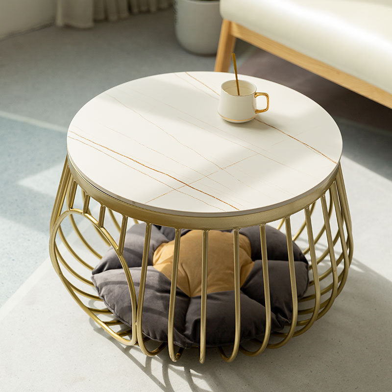 Glam Slate/Glass Top Coffee Table Dia 21.7" Frame Cocktail Table with Storage Clearhalo 'Coffee & Accent Tables' 'Coffee Tables' 'coffee_tables' 'furn' 'furn_coffee_tables' 'Furniture' 'Living Room Furniture' 6289775