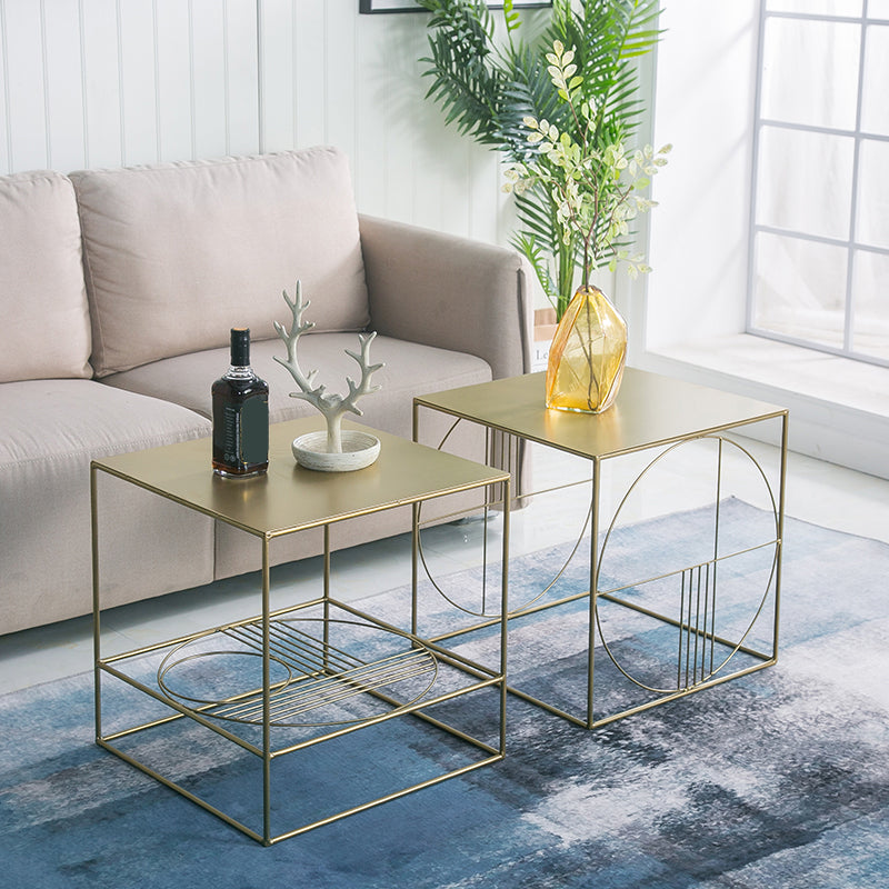 Brass Iron Frame Coffee Table Mid-Century Modern 17.7" W Square Cocktail Table Clearhalo 'Coffee & Accent Tables' 'Coffee Tables' 'coffee_tables' 'furn' 'furn_coffee_tables' 'Furniture' 'Living Room Furniture' 6289794