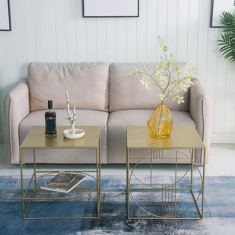 Brass Iron Frame Coffee Table Mid-Century Modern 17.7" W Square Cocktail Table Clearhalo 'Coffee & Accent Tables' 'Coffee Tables' 'coffee_tables' 'furn' 'furn_coffee_tables' 'Furniture' 'Living Room Furniture' 6289795