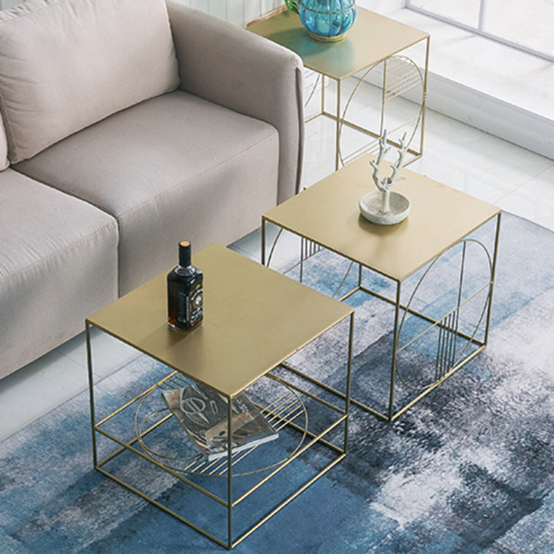 Brass Iron Frame Coffee Table Mid-Century Modern 17.7" W Square Cocktail Table Clearhalo 'Coffee & Accent Tables' 'Coffee Tables' 'coffee_tables' 'furn' 'furn_coffee_tables' 'Furniture' 'Living Room Furniture' 6289797