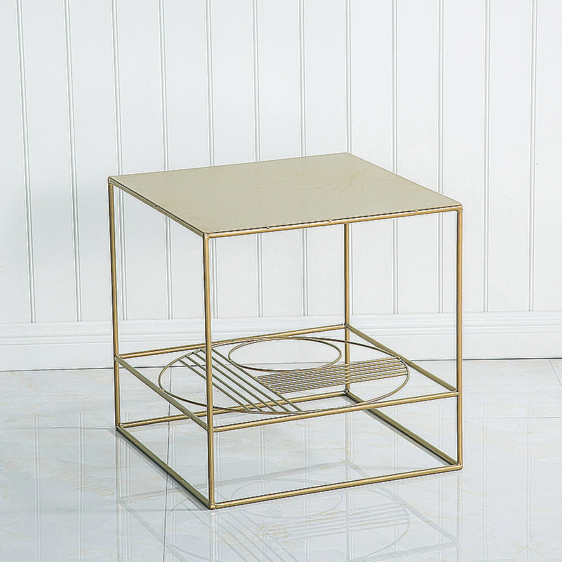 Brass Iron Frame Coffee Table Mid-Century Modern 17.7" W Square Cocktail Table 18"L x 18"W x 18"H Shelves Included Clearhalo 'Coffee & Accent Tables' 'Coffee Tables' 'coffee_tables' 'furn' 'furn_coffee_tables' 'Furniture' 'Living Room Furniture' 6289798