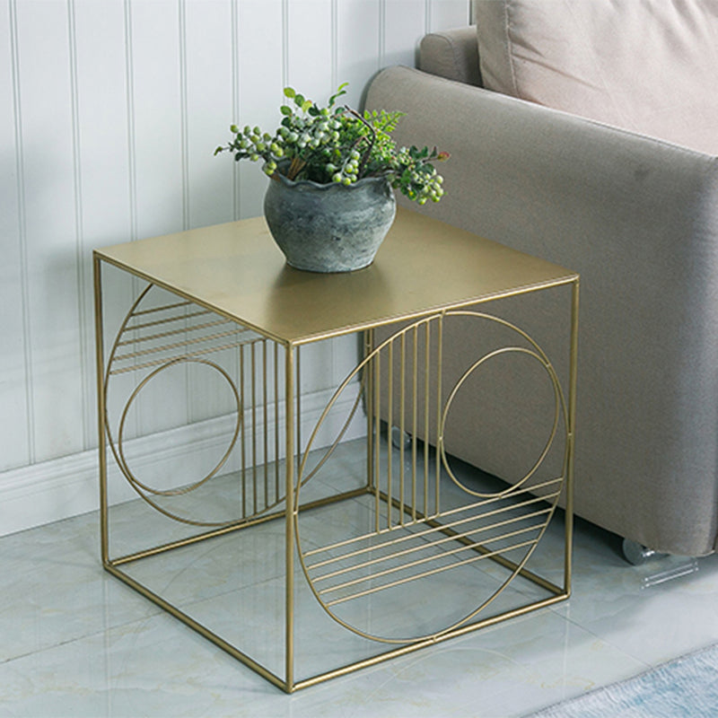 Brass Iron Frame Coffee Table Mid-Century Modern 17.7" W Square Cocktail Table 18"L x 18"W x 18"H Shelves Not Included Clearhalo 'Coffee & Accent Tables' 'Coffee Tables' 'coffee_tables' 'furn' 'furn_coffee_tables' 'Furniture' 'Living Room Furniture' 6289805