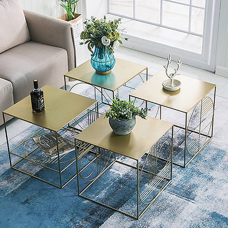 Brass Iron Frame Coffee Table Mid-Century Modern 17.7" W Square Cocktail Table Clearhalo 'Coffee & Accent Tables' 'Coffee Tables' 'coffee_tables' 'furn' 'furn_coffee_tables' 'Furniture' 'Living Room Furniture' 6289806