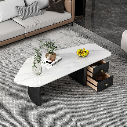 2 - Drawer Irregular Slate Coffee Table 15.7" H 1 Single Coffee Cocktail Table White Clearhalo 'Coffee & Accent Tables' 'Coffee Tables' 'coffee_tables' 'furn' 'furn_coffee_tables' 'Furniture' 'Living Room Furniture' 6289841