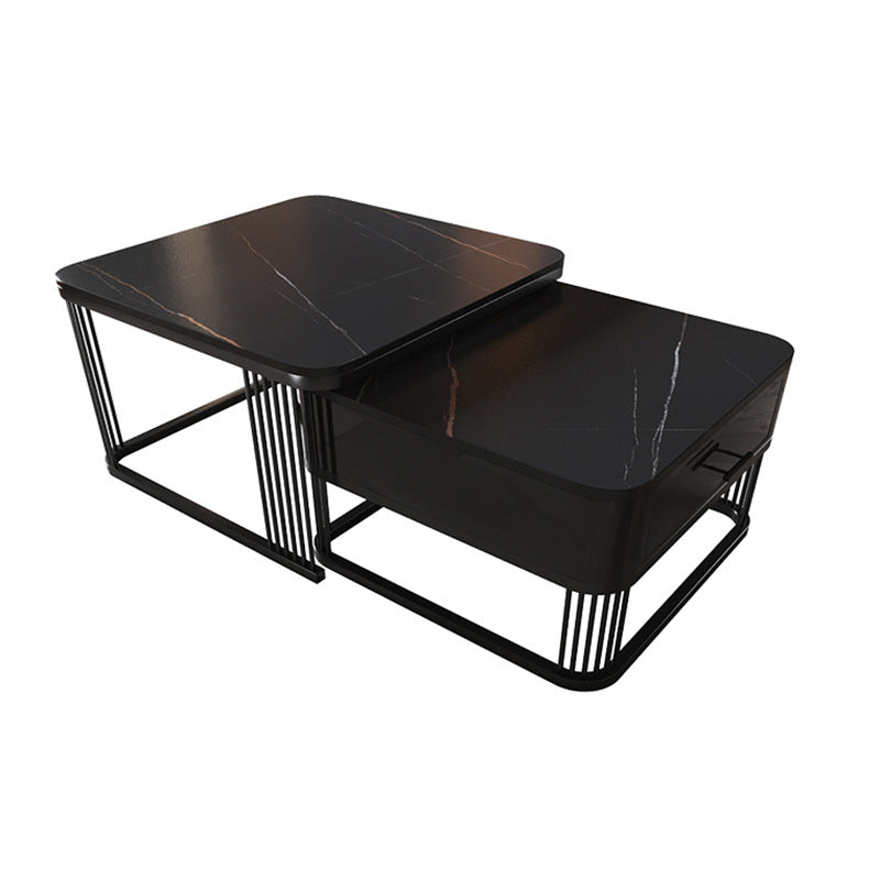 Square Nesting Coffee Table Set Slate Frame Coffee Cocktail Table with Drawer Black Gold Clearhalo 'Coffee & Accent Tables' 'Coffee Tables' 'coffee_tables' 'furn' 'furn_coffee_tables' 'Furniture' 'Living Room Furniture' 6289875
